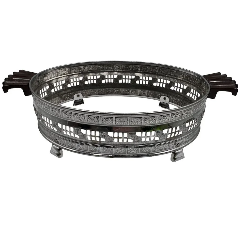 Pyrex 1.5qt Vintage Oval Glass Casserole Dish Etched Silver Plated Footed Holder